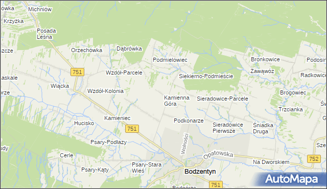mapa Kamienna Góra gmina Bodzentyn, Kamienna Góra gmina Bodzentyn na mapie Targeo