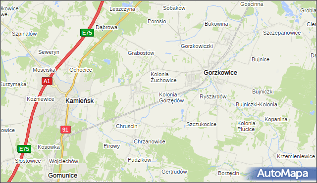 mapa Kolonia Gorzędów, Kolonia Gorzędów na mapie Targeo