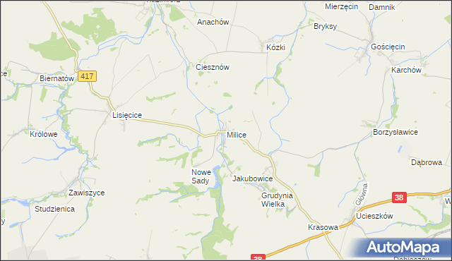 mapa Milice gmina Pawłowiczki, Milice gmina Pawłowiczki na mapie Targeo