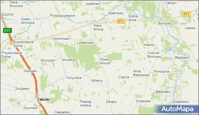 mapa Nowa Wrona gmina Joniec, Nowa Wrona gmina Joniec na mapie Targeo
