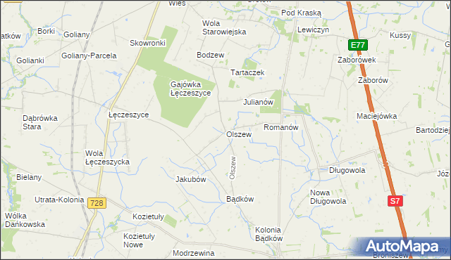 mapa Olszew gmina Goszczyn, Olszew gmina Goszczyn na mapie Targeo