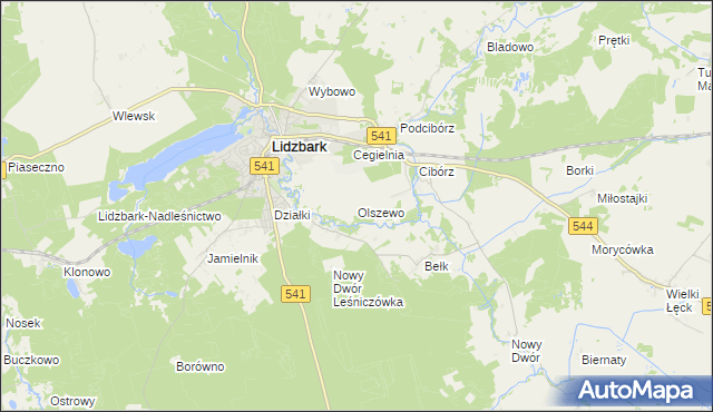 mapa Olszewo gmina Lidzbark, Olszewo gmina Lidzbark na mapie Targeo