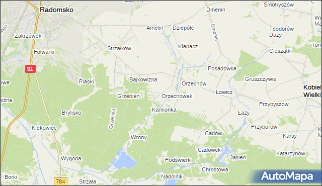 mapa Orzechówek gmina Kobiele Wielkie, Orzechówek gmina Kobiele Wielkie na mapie Targeo