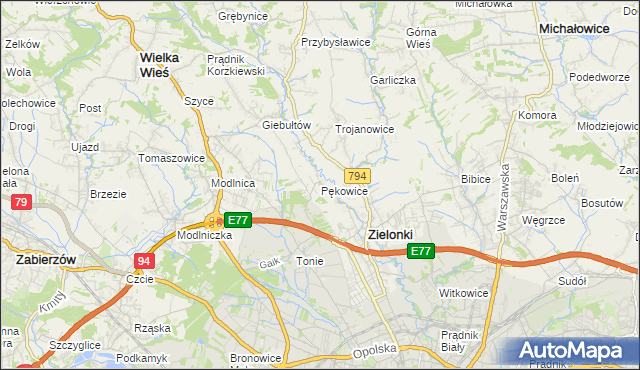 mapa Pękowice, Pękowice na mapie Targeo