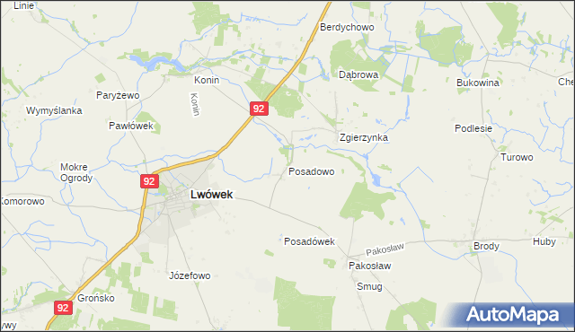 mapa Posadowo gmina Lwówek, Posadowo gmina Lwówek na mapie Targeo