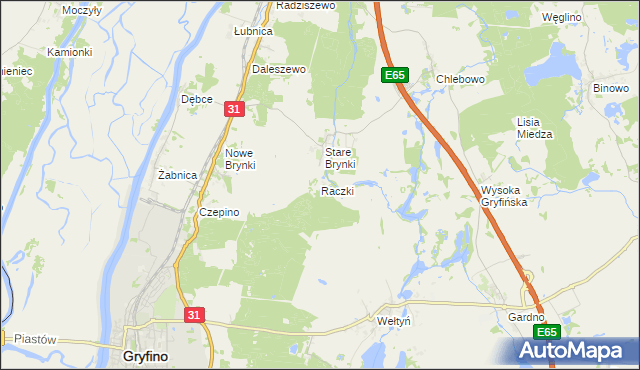 mapa Raczki gmina Gryfino, Raczki gmina Gryfino na mapie Targeo