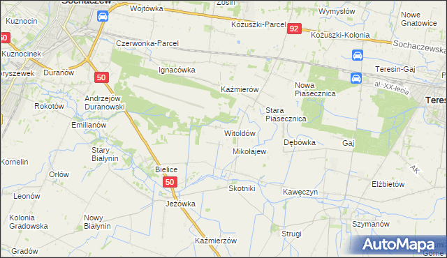 mapa Witoldów gmina Teresin, Witoldów gmina Teresin na mapie Targeo