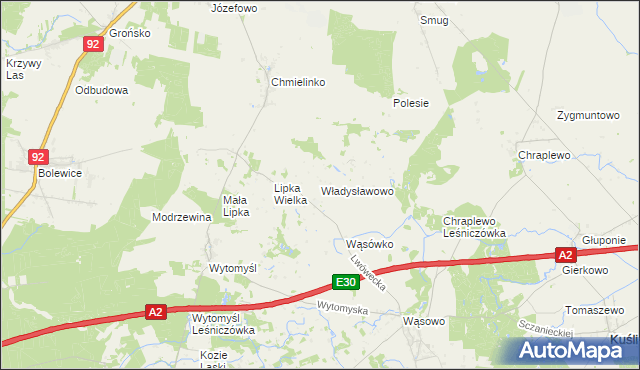 mapa Władysławowo gmina Lwówek, Władysławowo gmina Lwówek na mapie Targeo