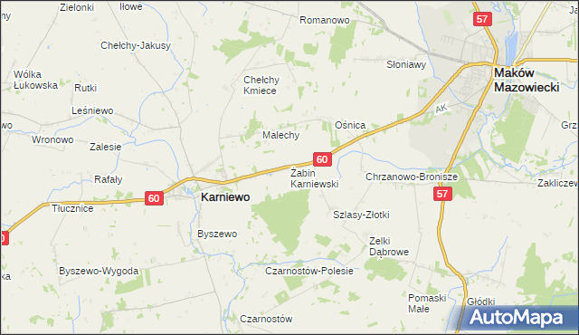 mapa Żabin Karniewski, Żabin Karniewski na mapie Targeo