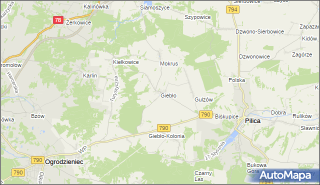 mapa Giebło, Giebło na mapie Targeo