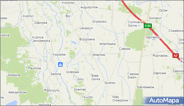 mapa Wilamów gmina Uniejów, Wilamów gmina Uniejów na mapie Targeo