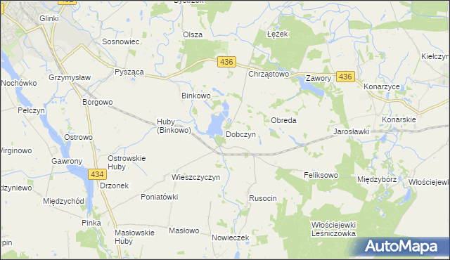 mapa Dobczyn gmina Śrem, Dobczyn gmina Śrem na mapie Targeo