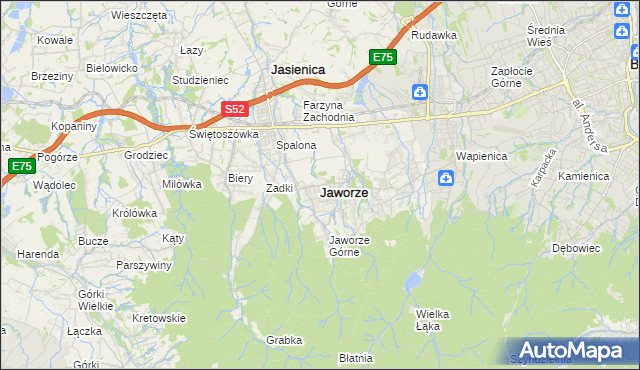 mapa Jaworze powiat bielski, Jaworze powiat bielski na mapie Targeo