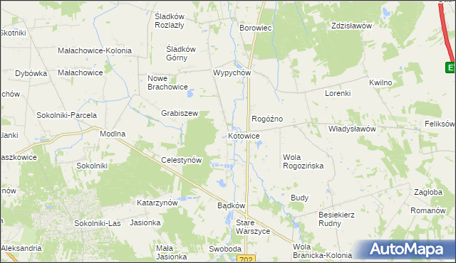 mapa Kotowice gmina Zgierz, Kotowice gmina Zgierz na mapie Targeo