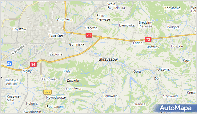 mapa Skrzyszów powiat tarnowski, Skrzyszów powiat tarnowski na mapie Targeo