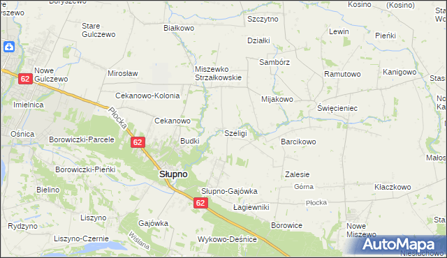 mapa Szeligi gmina Słupno, Szeligi gmina Słupno na mapie Targeo