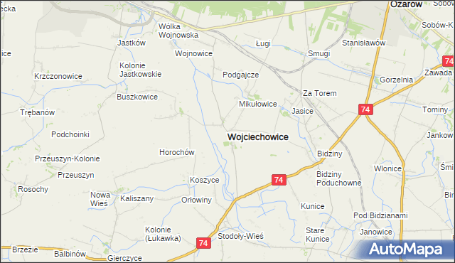 mapa Wojciechowice powiat opatowski, Wojciechowice powiat opatowski na mapie Targeo