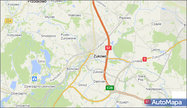 mapa Żukowo powiat kartuski, Żukowo powiat kartuski na mapie Targeo
