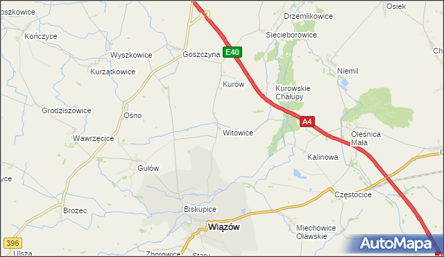 mapa Witowice gmina Wiązów, Witowice gmina Wiązów na mapie Targeo