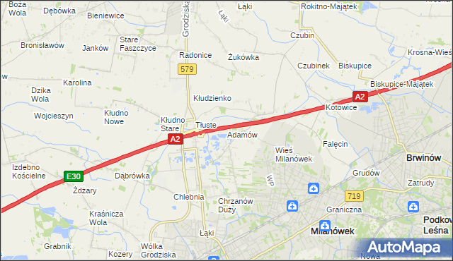 mapa Adamów gmina Grodzisk Mazowiecki, Adamów gmina Grodzisk Mazowiecki na mapie Targeo