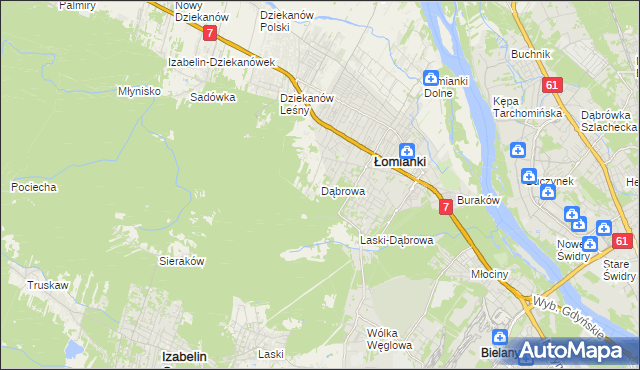 mapa Dąbrowa gmina Łomianki, Dąbrowa gmina Łomianki na mapie Targeo