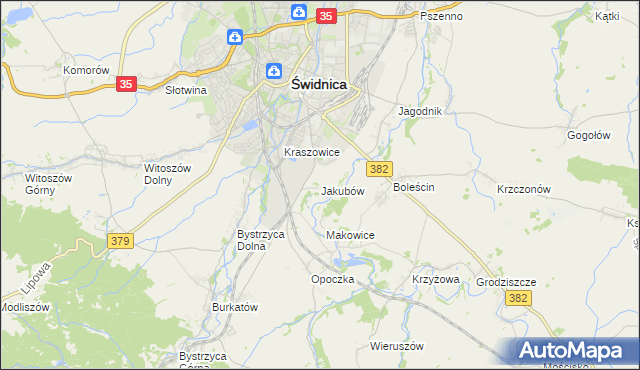 mapa Jakubów gmina Świdnica, Jakubów gmina Świdnica na mapie Targeo