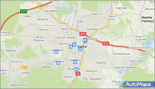 mapa Kielc, Kielce na mapie Targeo