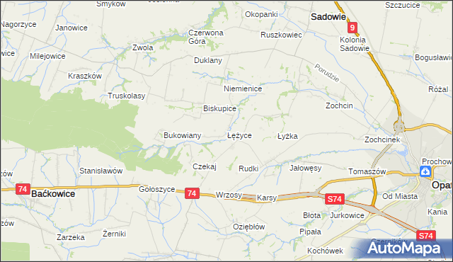mapa Łężyce gmina Sadowie, Łężyce gmina Sadowie na mapie Targeo