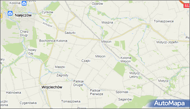 mapa Miłocin gmina Wojciechów, Miłocin gmina Wojciechów na mapie Targeo