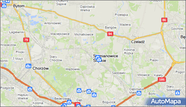 mapa Siemianowice Śląskie, Siemianowice Śląskie na mapie Targeo