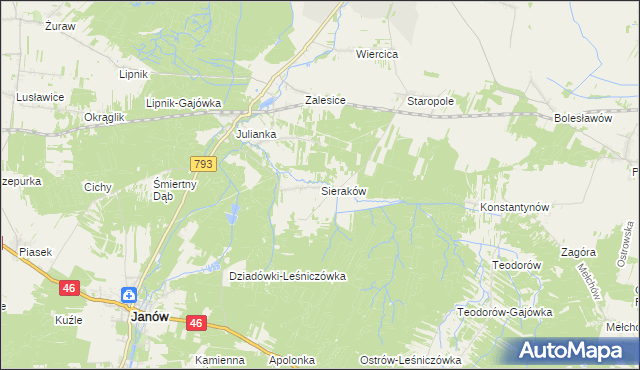 mapa Sieraków gmina Przyrów, Sieraków gmina Przyrów na mapie Targeo
