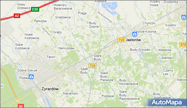 mapa Stare Budy gmina Jaktorów, Stare Budy gmina Jaktorów na mapie Targeo