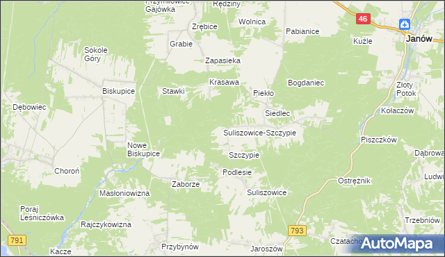 mapa Suliszowice-Szczypie, Suliszowice-Szczypie na mapie Targeo