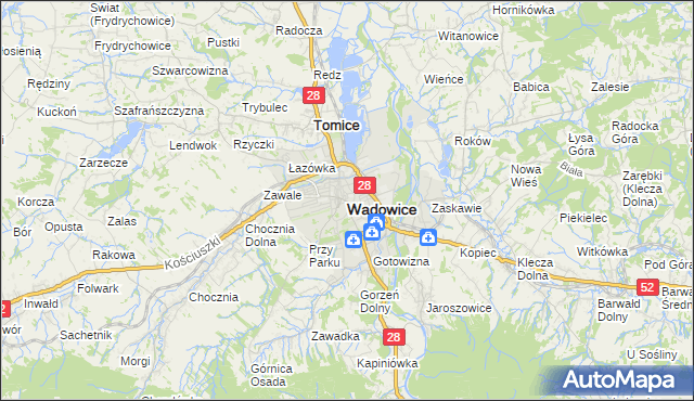 mapa Wadowice, Wadowice na mapie Targeo