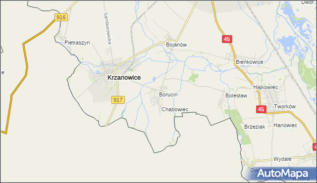 mapa Borucin gmina Krzanowice, Borucin gmina Krzanowice na mapie Targeo