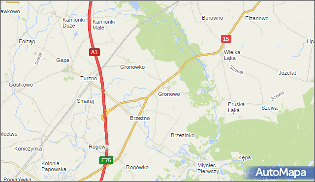 mapa Gronowo gmina Lubicz, Gronowo gmina Lubicz na mapie Targeo