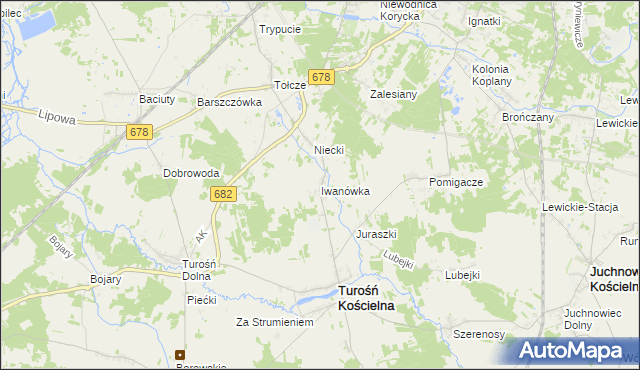 mapa Iwanówka gmina Turośń Kościelna, Iwanówka gmina Turośń Kościelna na mapie Targeo