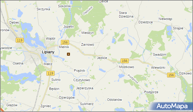 mapa Jedlice gmina Lipiany, Jedlice gmina Lipiany na mapie Targeo