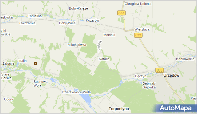 mapa Natalin gmina Urzędów, Natalin gmina Urzędów na mapie Targeo