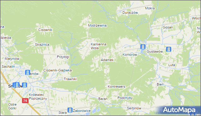 mapa Adamek, Adamek na mapie Targeo