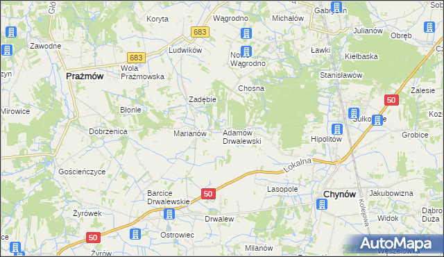 mapa Adamów Drwalewski, Adamów Drwalewski na mapie Targeo