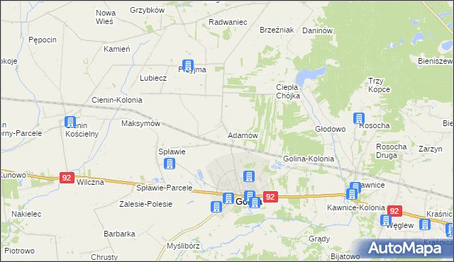 mapa Adamów gmina Golina, Adamów gmina Golina na mapie Targeo
