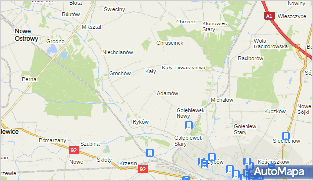 mapa Adamów gmina Kutno, Adamów gmina Kutno na mapie Targeo
