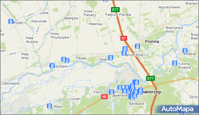 mapa Adamów gmina Promna, Adamów gmina Promna na mapie Targeo