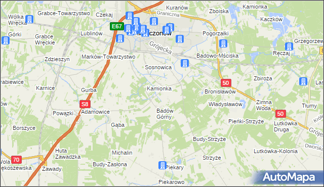 mapa Adamówek gmina Mszczonów, Adamówek gmina Mszczonów na mapie Targeo