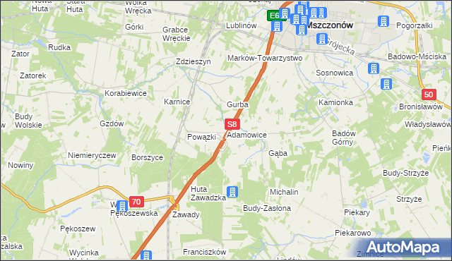 mapa Adamowice gmina Mszczonów, Adamowice gmina Mszczonów na mapie Targeo