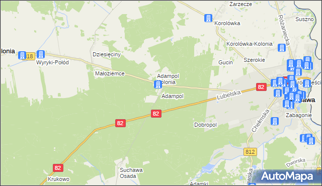 mapa Adampol gmina Wyryki, Adampol gmina Wyryki na mapie Targeo