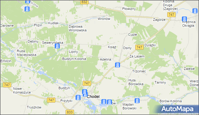 mapa Adelina gmina Chodel, Adelina gmina Chodel na mapie Targeo