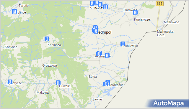 mapa Aksmanice, Aksmanice na mapie Targeo