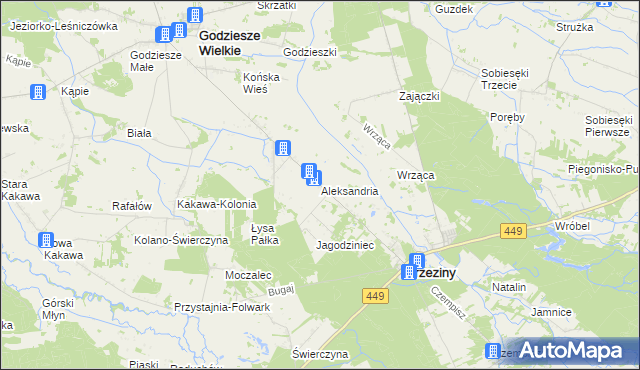 mapa Aleksandria gmina Brzeziny, Aleksandria gmina Brzeziny na mapie Targeo